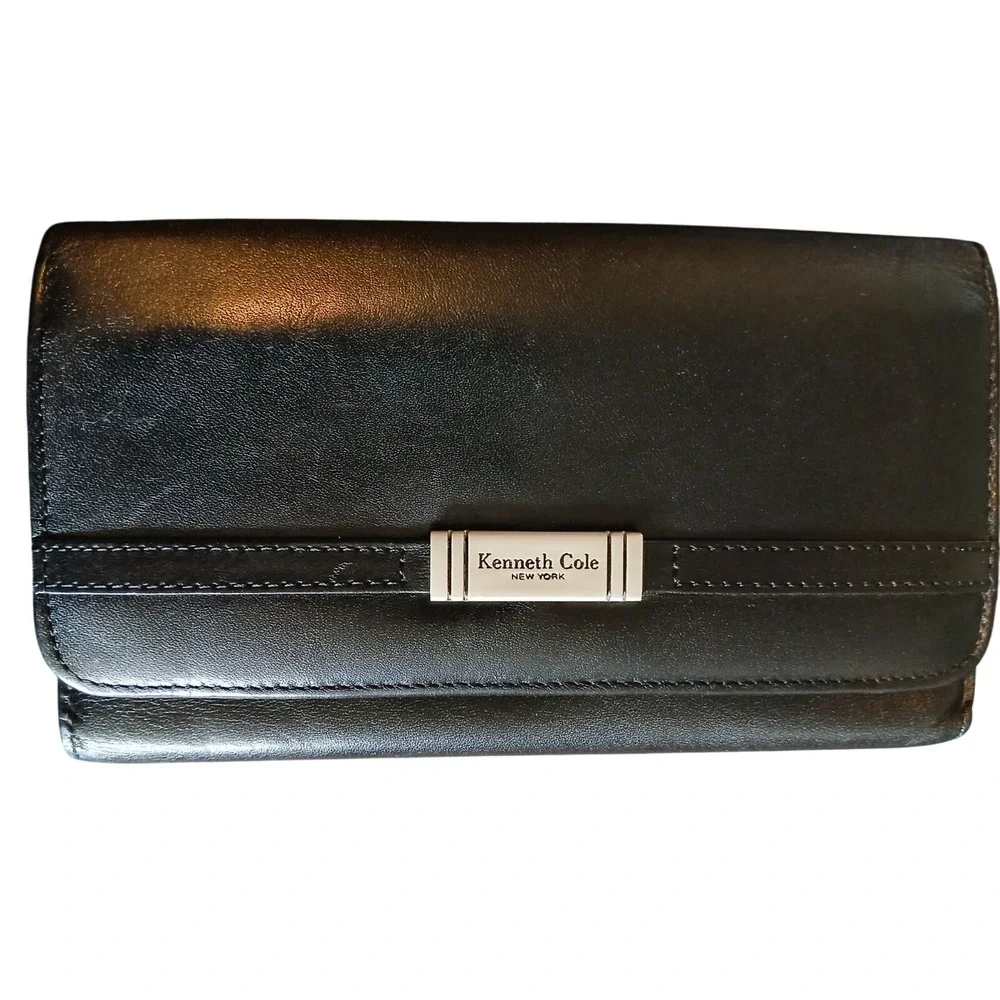Kenneth Cole New York Black Genuine Leather Clutch Wallet -Credit Cards Ect #906
